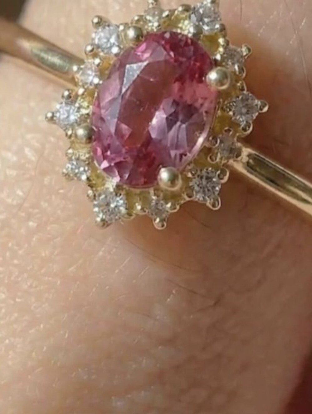 Vintage Pink Sapphire Halo Ring Size 8
